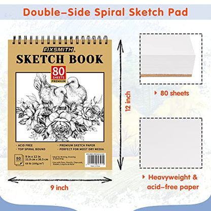 FIXSMITH 9"X12" Sketch Book | 160 Sheets (68 lb/100gsm) | 2 Pack Sketchbooks | Top Spiral Bound Artist Sketch Pad | Acid Free Drawing Pad | Ideal for Kids,Beginners,Artists &Painters | Bright White - color: Tan, size: 9"x12"-2 Pack
