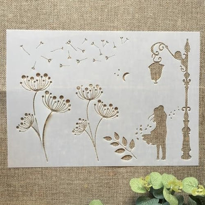 TIAMECH A4 Reusable Lover Street Light Stencil for Painting | Dandelion Layering Template, DIY Wall Art, Wood Furniture, Scrapbook & Crafts (8.3x11.7inch) - style: Lover Street Light