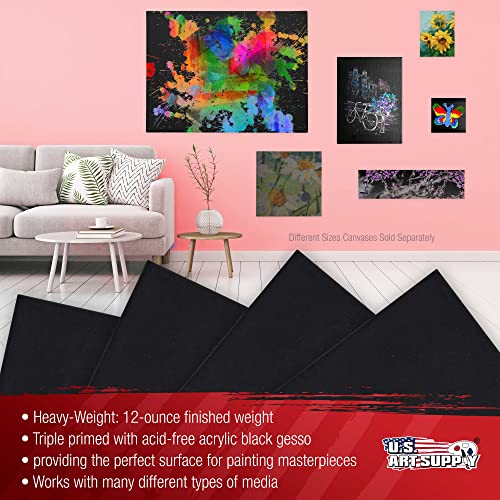 U.S. Art Supply 16x20 inch Black Canvases for Painting, 4 Pack Bulk Stretched Artist Canvas Professional Primed - Ideal for Arts & Crafts, Heavy-Weight Gesso - Acrylic Pouring, Oil Paint - size: 16" x 20"