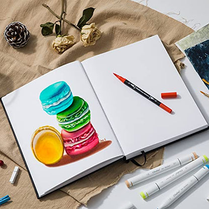 Ohuhu Mix Media Pad, 10" x 7" Mixed Media Art Sketchbook, 120 LB/200 GSM Heavyweight Papers, 78 Sheets/156 Pages, PU Hardcover Mixed Media Paper Pad for Acrylic, Painting Christmas Gift - size: 10" x 7"