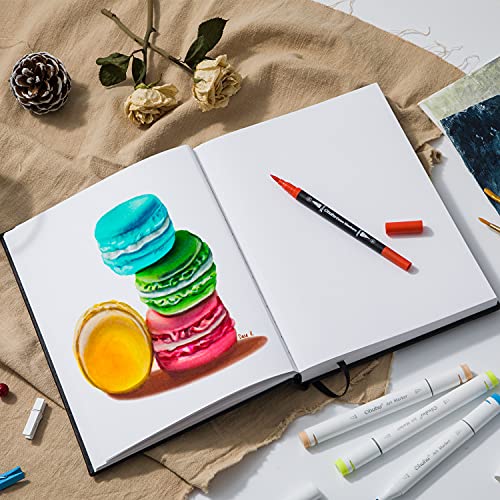 Ohuhu Mix Media Pad, 10" x 7" Mixed Media Art Sketchbook, 120 LB/200 GSM Heavyweight Papers, 78 Sheets/156 Pages, PU Hardcover Mixed Media Paper Pad for Acrylic, Painting Christmas Gift - size: 10" x 7"