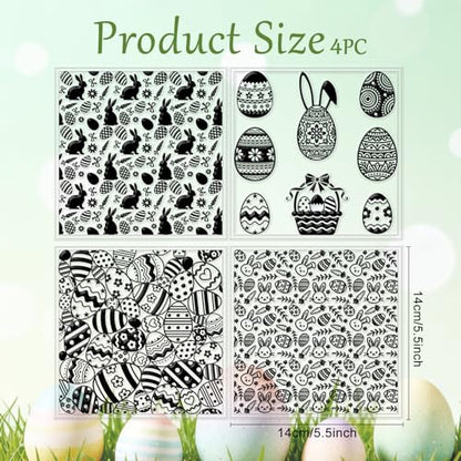 CHGCRAFT 4 Pcs Easter Polymer Clay Texture Sheets Bunnies Silicone Texture Stamp Easter Eggs Clay Texture Mat Background Modeling Pattern Pad for Jewelry and Clay Earrings Tools, 5.5x5.5 inch - style: Easter Background