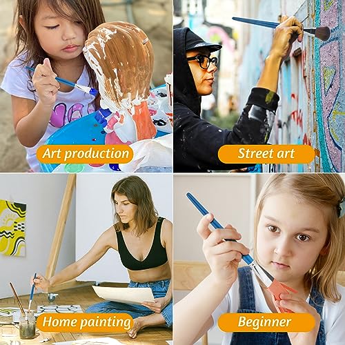 6 PCS Mop Brush for Acrylic Painting 1 Inch Face Paint Brushes with Wooden Handle Oval Blending Brushes for Acrylic Painting, Watercolor, Face Body Art