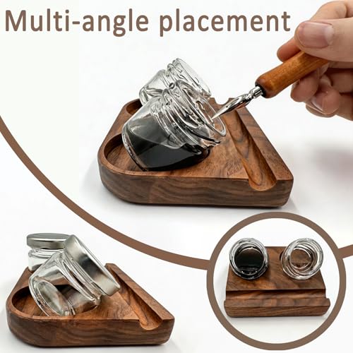 Wooden Tilting Calligraphy Pen Holder with 2 Glass Ink Bottle Container, Calligraphy Oblique Nib Holder Stand Base Set, Non-Slip Base Ink Bottle Holder for Dip Pen, Desktop Table Decoration