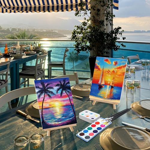 Ctosree 12 Sets Pre Drawn Canvas Kit for Painting Adults Sip and Paint Kit Art Pre Printed Canvas Bulk for Adult Date Night, Art Party & Holiday Gift(Summer Sunset,8 x 10 in) - size: 8 x 10 in, style: Summer Sunset