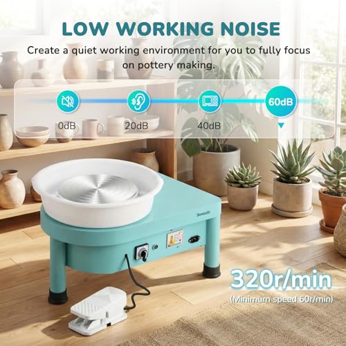 Bonoutil 10" Electric Pottery Wheel with Foot Pedal for Adults, Easy to Center Ceramic Forming Machine Max 20 lbs Capacity Clay Beginner's Art Sculpting Tools Kit for Home Use (Mint Green) - color: Mint Green