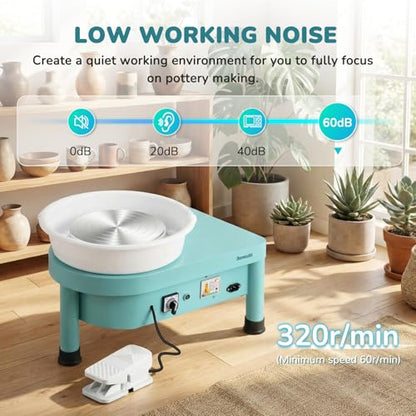 Bonoutil 10" Electric Pottery Wheel with Foot Pedal for Adults, Easy to Center Ceramic Forming Machine Max 20 lbs Capacity Clay Beginner's Art Sculpting Tools Kit for Home Use (Mint Green) - color: Mint Green