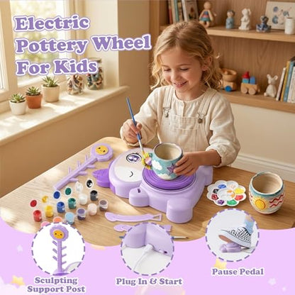 Unicorn Pottery Wheel for Kids,Pottery Wheel Arts and Crafts Kit with 2 Pack Air Dry Clay,Painting Tools & DIY Bracelet Making Supplies,Pottery Kit for Girls & Boys Age 6-14,Christmas & Birthday Gifts