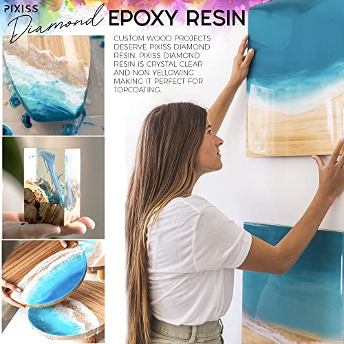 Pixiss Epoxy Resin Kit 2 Gallon – Crystal Clear Art Resin & Hardener with Gloves, Spreader, Silicone Mixing Sticks & Accessories – Self-Leveling, High-Gloss Resin for Crafts, Tumblers