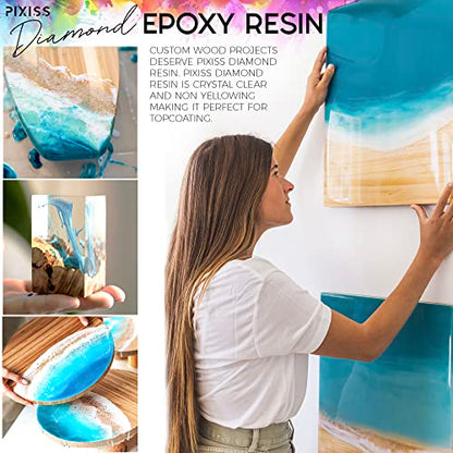 Pixiss Epoxy Resin Kit 2 Gallon – Crystal Clear Art Resin & Hardener with Gloves, Spreader, Silicone Mixing Sticks & Accessories – Self-Leveling, High-Gloss Resin for Crafts, Tumblers