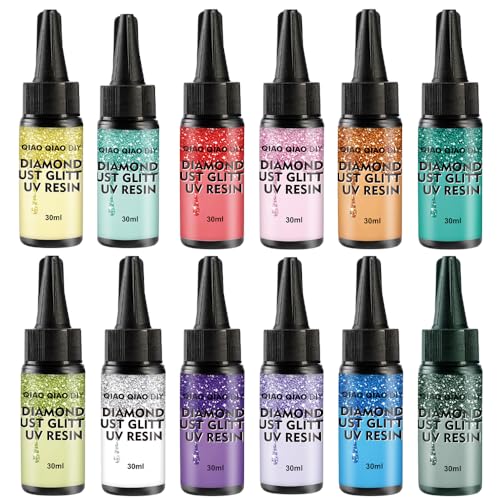 No Odor Colored UV Resin Diamond Glitter 12Colors - Light Curing Ultraviolet Cure Resin Glue for Small Molds, Jewelry Making - Earrings, Rings, Keychains - size: 360ml-2