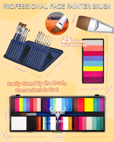 Anka Bella Face Painting Kit for Kids & Adults, Water Activated Face Paint Palette with 14 Brushes, Non Toxic Hypoallergenic Washable Face Paint Professional for Drawing Butterflies - color: ButterflyGlow Palette