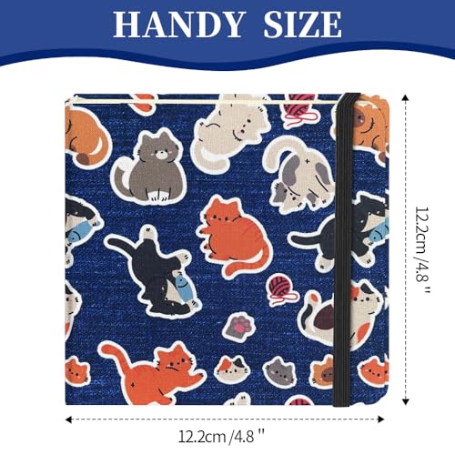 Square 4.8x4.8 inches 80gsm 96sheets/192 Pages Notebooks Blank Sketchbooks Travel Journal Pocket Hardcover Paint Writing Diary Memo Planner Cloth Cover. Line Ball Cat - color: Cloth Cover-4.8x4.8in-Line Ball Cat