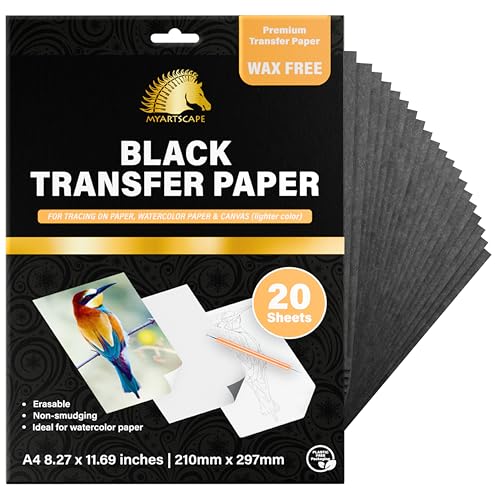 MyArtscape Graphite Transfer Paper Bundle (Black and White) - Wax Free - Erasable - Smudge-Free - Ideal for Drawing, Tracing and Watercolor Transfer - Premium Arts and Crafts Supplies