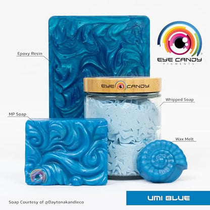 Eye Candy Pigments Premium Blue Mica Powder - Umi Blue (50gr) - for Epoxy, Resin, Soap, Paint, Woodworking, Acrylic Pouring, Bath Bombs, Fishing Lures - DIY Arts and Crafts Additive - color: Umi Blue