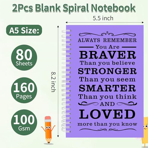 JOHSBYD 2Pcs Blank Spiral Notebook,Inspirational Gifts A5 Hardcover Sketch Book,Art Sketchbook for Drawing, Unlined, Plain Sketch Book for Women Men Work Writing,160 Pages (2, Blank Page Purple) - color: Blank Page Purple