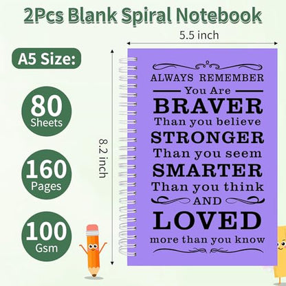 JOHSBYD 2Pcs Blank Spiral Notebook,Inspirational Gifts A5 Hardcover Sketch Book,Art Sketchbook for Drawing, Unlined, Plain Sketch Book for Women Men Work Writing,160 Pages (2, Blank Page Purple) - color: Blank Page Purple