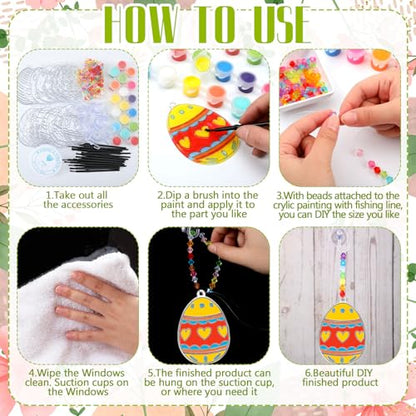 WinnerWhy 30 Sets Easter Suncatchers Window Art Kits, Egg Spring DIY Sun Catchers Bulk Crafts Paint Your Own Window Ornaments for Adult Easter Day Home Birthday Activity Party Decor - style: Easter Style
