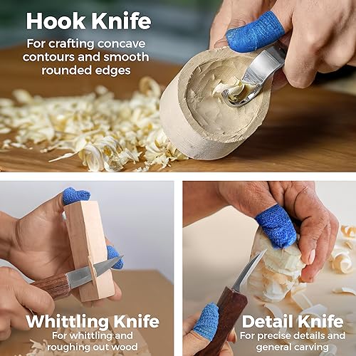 Beginner-Friendly Wood Carving Kit, 3pc Whittling Knife Set with Wood Carving Knives, Spoon Carving Knife, Basswood Blocks, & Fun Learning Videos, Wood Whittling Kit for Beginners from Schaaf Tools