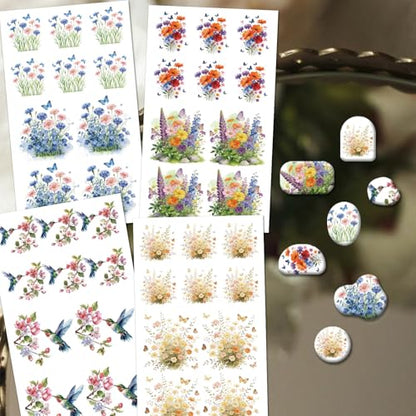 OLYCRAFT 24Pcs Wildflowers Clay Transfer Paper 4 Design Flowerbeds Clay Transfers Paper for Polymer Clays Earring Hummingbird Transfer Sheets Small Ceramic Decal for Earring Jewelry Making - style: Wildflower