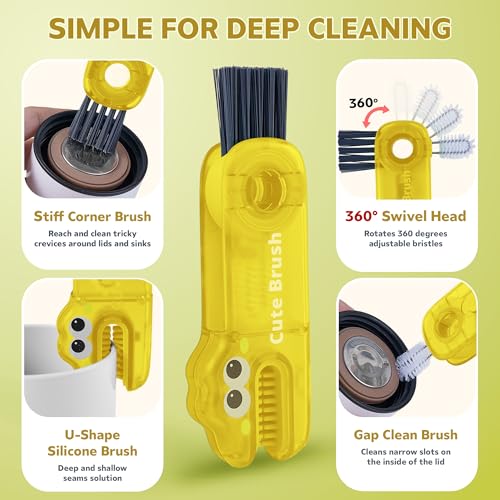 Cup Lid Cleaning Brush, 3 in 1 Lid Cleaner for Tumblers and Water Bottles, Gap Cleaning Brush with Straw Hole Detail Tool, Multifunctional Brush for Daily Use (Yellow Green) - color: Yellow Green