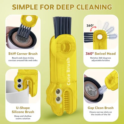 Cup Lid Cleaning Brush, 3 in 1 Lid Cleaner for Tumblers and Water Bottles, Gap Cleaning Brush with Straw Hole Detail Tool, Multifunctional Brush for Daily Use (Yellow Green) - color: Yellow Green