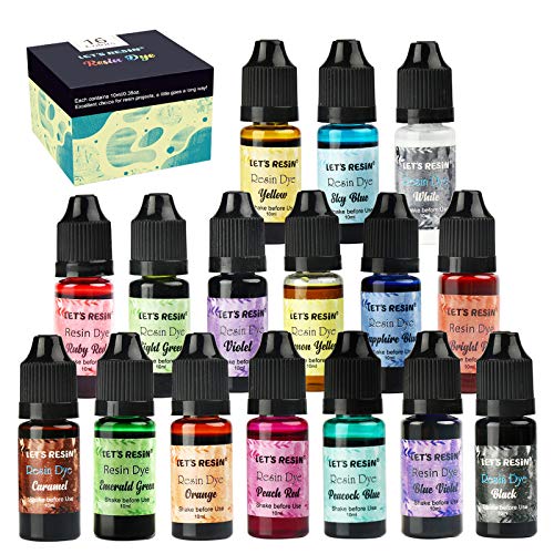 LET'S RESIN 16 Color Concentrated Resin Dye for Epoxy Resin & UV Resin | Liquid Colorant for Resin Coloring, Resin Jewelry, Resin Art Crafts DIY Making (Each 0.35oz) - size: 16 Colors