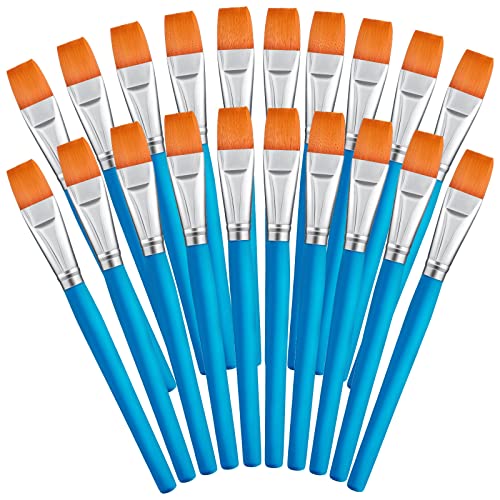 Zonon 20 Pcs Flat Paint Brushes Acrylic Painting Craft Accessories Classroom Prizes Gifts Small Watercolor Paint Brushes Bulk for Adult Artist Detail Oil Canvas Face(3/4 Inch,Blue) - color: Blue, size: 3/4 Inch