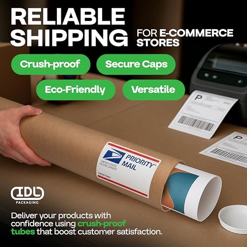 IDL Packaging 4” x 36” Cardboard Mailing Tube, Made in the USA - Reinforced Shipping Cylinder for Posters, Blueprints, Documents & Artwork, with Plastic End Caps - size: 4" x 36"