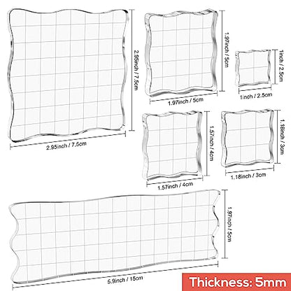 Briartw 6 Pieces Acrylic Stamp Block Clear Stamping Tools Set with Grid Lines for Scrapbooking Crafts Card Making,Clear Acrylic Stamp Block Kit With Grid Lines,scalloped Edges for Comfortable Gripping - color: 6 Pcs Square Scalloped Edge-5mm Thick