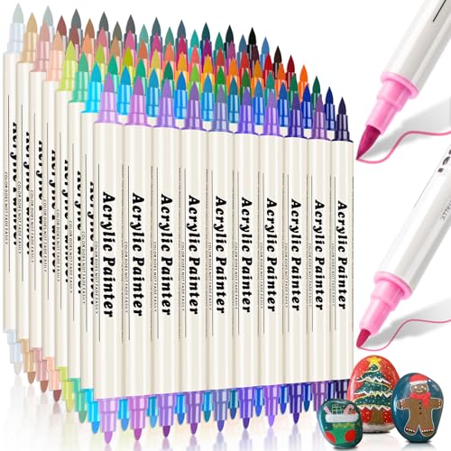 80 Colors Dual Tip Acrylic Paint Pens Markers, Brush & Fine Tip Coloring Drawing Markers for Christmas Decorations, Waterproof Making Art Supplies for Wood, Fabric, Stone, Glass, Rock Painting - color: 80 Colors / Brush & Fine Tip