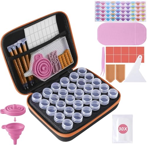 LYMUSUMI 30 Slots Diamond Art Storage Containers for Adults Portable Bead Storage Boxes for Diamond Painting Accessories and Tools（Orange） - color: Orange