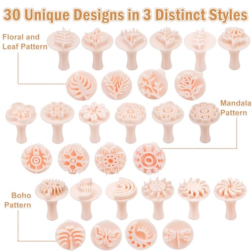 30 Pcs Polymer Clay Stamps and Molds Set with Storage Box, Boho Mandala Floral and Leaf Patterns, Pottery Stamps for Clay Crafts, Cookie Stamps (YANSH PROGLOBAL)