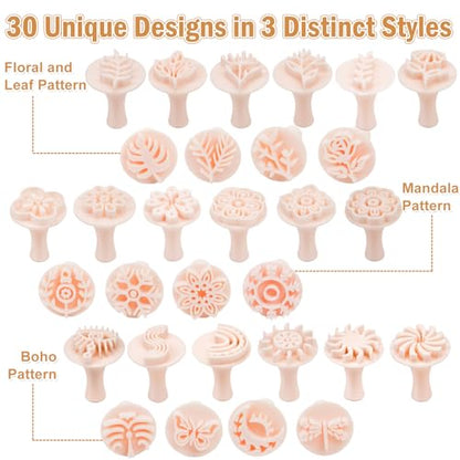 30 Pcs Polymer Clay Stamps and Molds Set with Storage Box, Boho Mandala Floral and Leaf Patterns, Pottery Stamps for Clay Crafts, Cookie Stamps (YANSH PROGLOBAL)