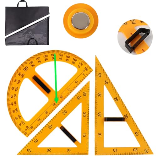 Magnetic Triangular Scale Ruler Set Drafting Tools Mathematics Protractor Pencil Compass, Math Geometry Classroom Teaching Measurement Set Oversized Ruler (3 Pcs Ruler and Protractor) - color: 3 Pcs Ruler and Protractor