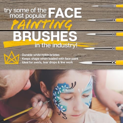 KINGART Premium White Nylon 7950-0 Gold Grip Round Artist Brushes, Synthetic Hair, Acrylic & All Media, Use for Face Painting, Body Art, Fabric, Ceramics, Glass, Wood etc. Size 0 - size: 0