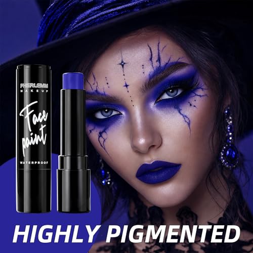 Blue Face Paint Stick Waterproof Eye Black Body Paint High Pigment for Sports Events Halloween SFX Makeup for Alien Mythical Creature and Fantasy Character Looks - color: Blue