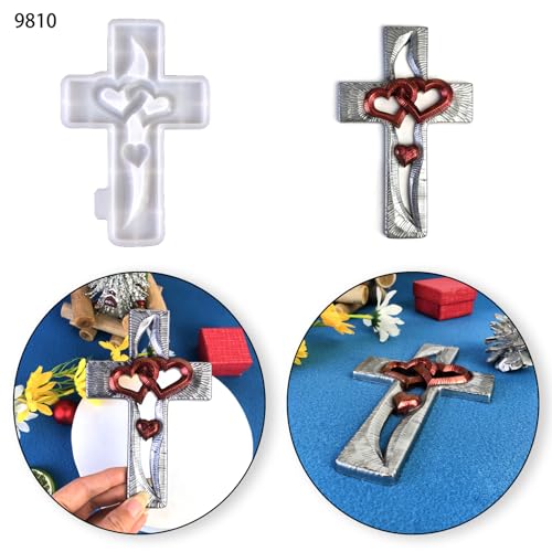 2pcs Heart Resin molds Silicone, Cross molds for Resin Wall Art, Bedroom Living Room Wall Hanging, Tabletop Decoration, Resin molds Silicone Clearance