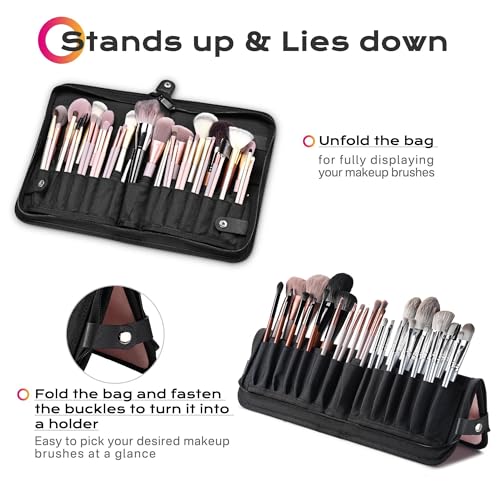 BYOOTIQUE Makeup Brush Holder Bag Foldable Cosmetic Case ForgetMeNot Pink Artist - color: ForgetMeNot Pink