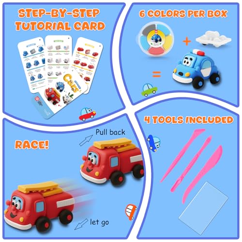 Air Dry Clay Kit for Kids - Pull Back Car Making, 3 Boxes Modeling Clay with Sculpting Tools, Base, Backing Board, Tutorial, Ultra Light & Soft, Non-Toxic & Safe, Creative DIY Arts and Crafts Toys - color: City Rescue Team