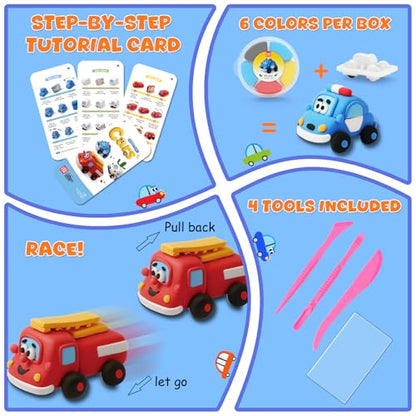 Air Dry Clay Kit for Kids - Pull Back Car Making, 3 Boxes Modeling Clay with Sculpting Tools, Base, Backing Board, Tutorial, Ultra Light & Soft, Non-Toxic & Safe, Creative DIY Arts and Crafts Toys - color: City Rescue Team