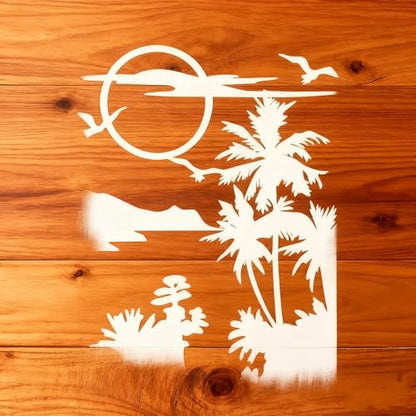 TIAMECH A4 Reusable Moon Tree Stencil for Painting | Night Scene Birds Layering Template, DIY Wall Art, Wood Furniture, Scrapbook & Crafts (8.3x11.7inch) - style: Moon Tree