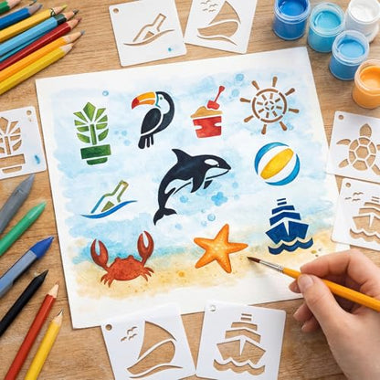 Fainne 100 Pcs Small Stencils for Crafts, 1.5 Inch Reusable Painting Stencils Painting Crafts Templates for Wood, Wall, Home Decor, Canvas, Fabric (Hawaii) - style: Hawaii