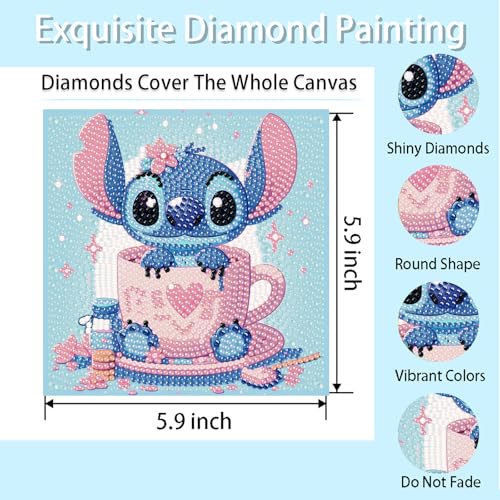 nekpiahu 6 Pack 5D Diamond Art Painting Kits for Kids Beginners, Full Drill Cute Cartoon Diamond Art Kits, DIY Big Gem Art for Children Ages 6-7-8-9-12, Home Wall Decor 6x6 Inch