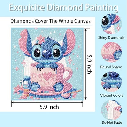 nekpiahu 6 Pack 5D Diamond Art Painting Kits for Kids Beginners, Full Drill Cute Cartoon Diamond Art Kits, DIY Big Gem Art for Children Ages 6-7-8-9-12, Home Wall Decor 6x6 Inch