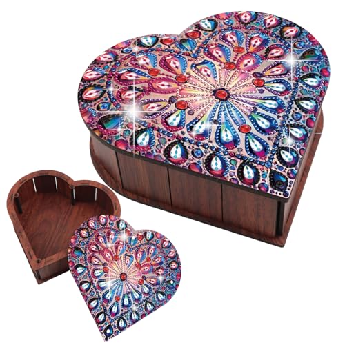 DIY Heart-Shaped Diamond Painting Wooden Storage Box Diamond Art Jewelry Box Kits Organizer Case Desktop Decoration Diamond Art Storage Box Storage Cubes Gift Box for Valentine's Day - color: Purple fireworks