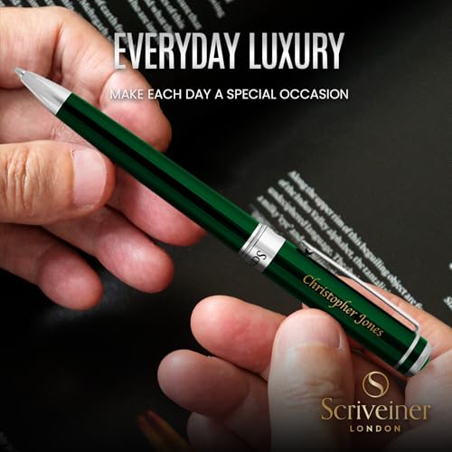 Scriveiner Personalized British Racing Green Ballpoint Pen - Stunning Green Lacquer Luxury Pen with Chrome Finish, Schmidt Ink Refill, Engraved Ball Point Gift Set for Men & Women, Custom Engraving - color: 9. British Racing Green with Chrome (Personalize