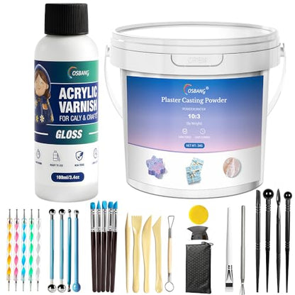 Air Dry Clay Glaze Gloss and Tools Kit & Plaster Casting Powder 3000g