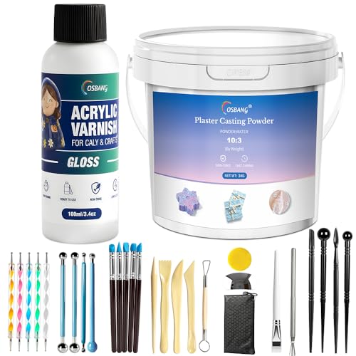 Air Dry Clay Glaze Gloss and Tools Kit & Plaster Casting Powder 3000g