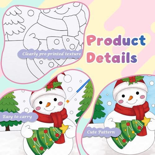 Anseal 12 Packs Pre Drawn Canvas to Paint, 4" X 4" Merry Christmas Happy New Year Pre-Printed Canvas Paint Party, Stretched Outline Painting Boards for Beginners, Party Favor - style: Christmas